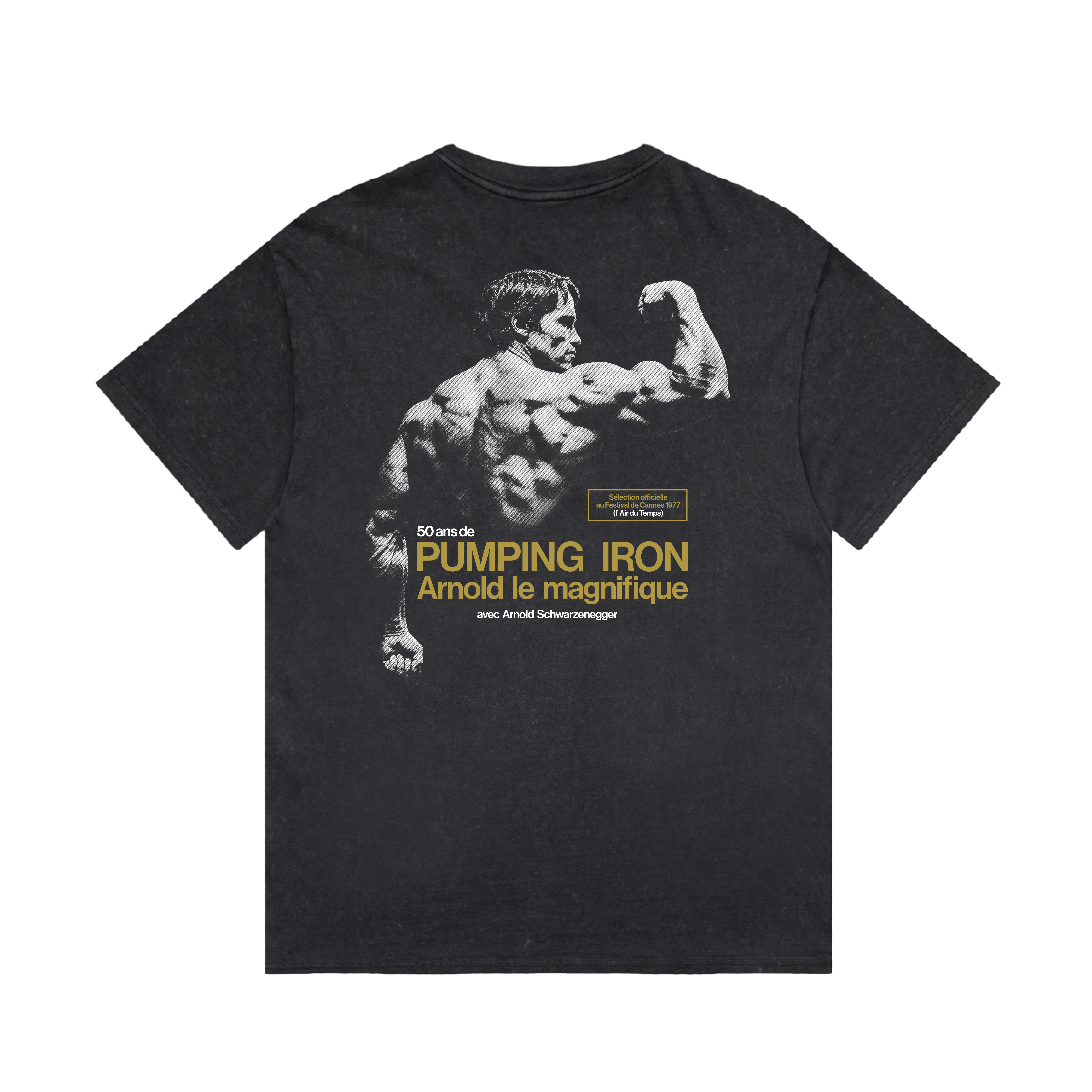 Arnold Magnifique T-Shirt back view — official Pumping Iron 50th anniversary tee